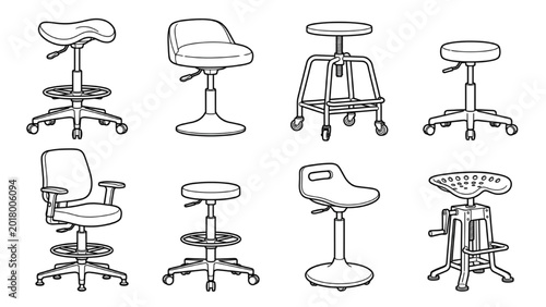 Adjustable Office Stool CAD Vector Collection | Modern Workspace Seating Pack
