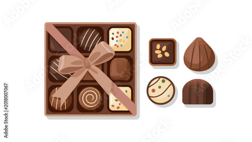 Assorted gourmet chocolate boxes and truffles on rustic wooden surface