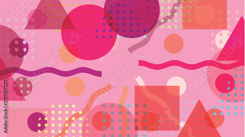 Cuadro en lienzo Vibrant Colorful Memphis Style Abstract Geometric Pattern Background