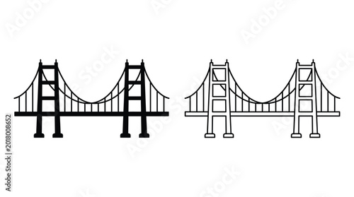 Golden gate bridge line art black and white illustration