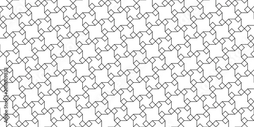 Islamic Geometric Pattern Background, Black and White Seamless Vector Tessellation of Traditional Arabic Girih Art, Abstract Interlocking Line Ornament for Luxury Branding and Architectural Design