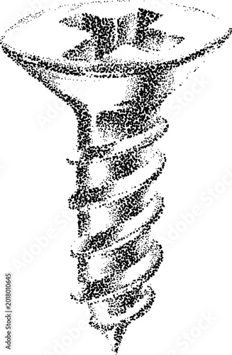 Canvas Print Stippled illustration of a metal wood screw with a phillips head isolated on whi