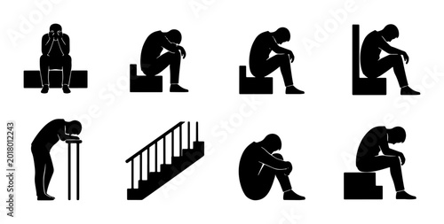 Foto Depression and Sadness Icon Set, Solitude and Despair Silhouettes, Mental Health