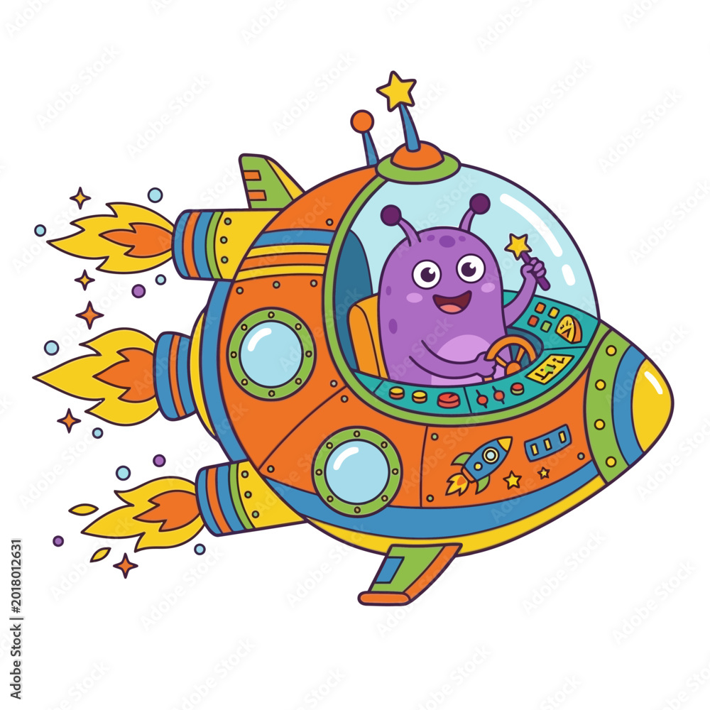 Fototapeta premium Funny Purple Alien Space Ship