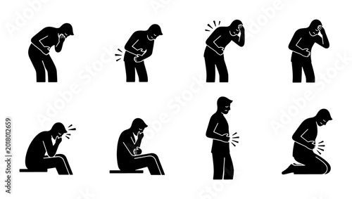 Schilderij op canvas Pain Icons Set, Human Discomfort Silhouettes, Medical Symptoms Vector Graphics,