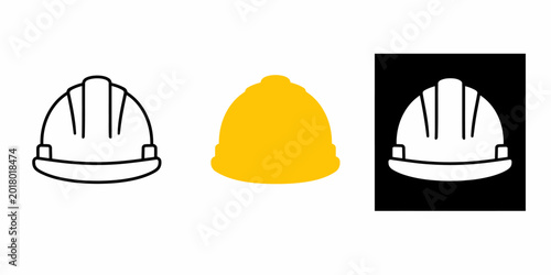 Three different views of a hard hat and safety helmet on a construction site