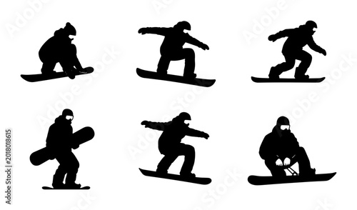Bild auf Leinwand Snowboarding Silhouettes: Dynamic Action Poses, Winter Sports Vector Icons, Extr