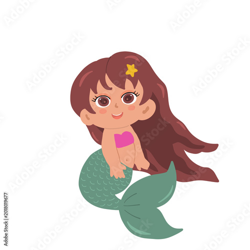 Cute Mermaid PNG, Kawaii Little Mermaid Clipart.