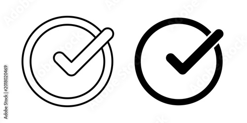 Check icon in outline and solid style. Ideal for task completion, verification, and approval apps on white background.