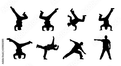 Fényképezés Dynamic Breakdance Silhouettes, Urban Street Dance Poses, Athletic Hip Hop Moves