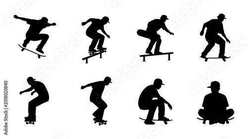 Tableau sur toile Skateboarder Silhouettes: Dynamic Action Poses, Urban Sport Icons, Extreme Lifes