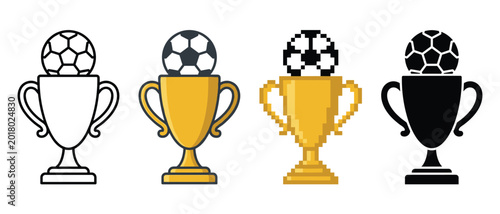 Foto Soccer trophy cup with ball icon set vector outline gold pixel art silhouette st