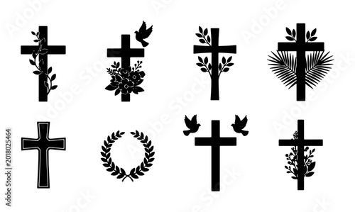 Konstfotografi Christian Cross Vector Icons, Religious Symbols Collection: Funeral, Grief, Mour