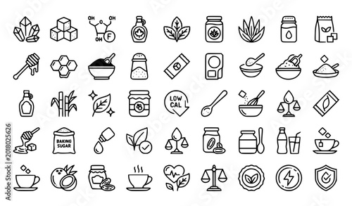 Cuadro en lienzo Sweeteners line 36 icon set with xylitol stevia maple syrup and editable stroke
