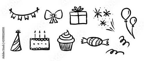 Quadro em tela Hand drawn birthday doodle collection