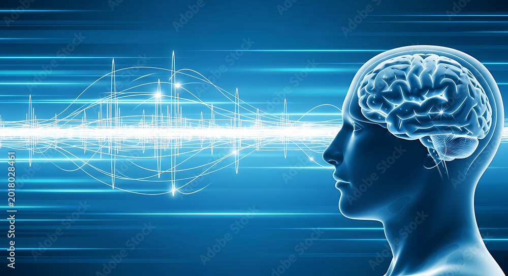 Obraz premium blue human head with brain and glowing neural network high quality professional