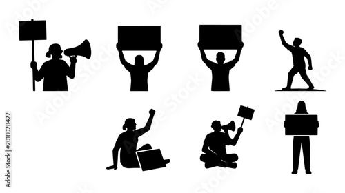 Canvas Print Protest Icons Set, Demonstration Silhouettes, Activism Symbols, Social Justice G