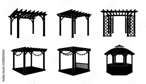 Canvastavla Pergola and Gazebo Silhouettes, Outdoor Structure Icons, Garden Architectural El