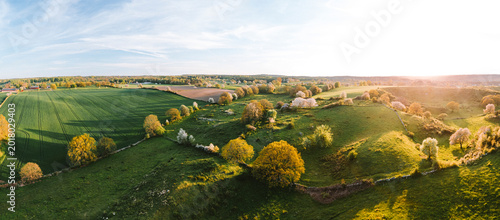 Hills of Brosarp Österlen Verkeån nature reserve during sunset Sweden