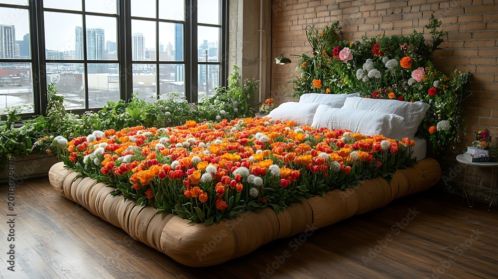 Fototapeta premium Flower bed display in modern interior