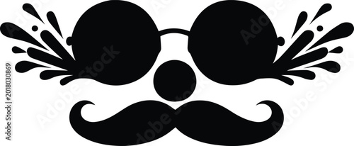 Cuadro en lienzo Abstract black silhouette of a playful face with round sunglasses and a curly mustache, a fun vector graphic element for quirky designs, branding, and avatars