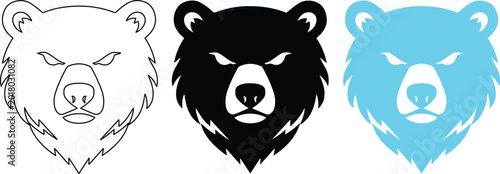 Tableau sur toile Fierce Bear Head Logo Vector Set, three stylized grizzly bear mascots, black, ou