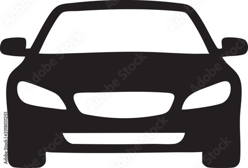 Schilderij op canvas Black car front view, modern vehicle silhouette, automotive icon, transportation