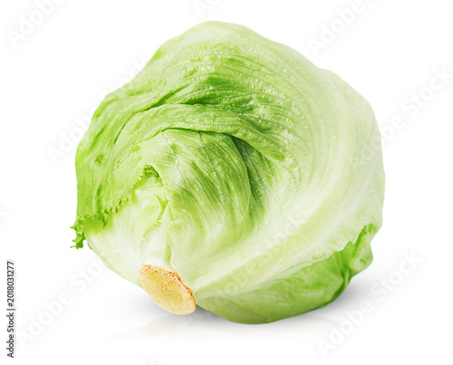 one head of iceberg lettuce on a white isolated background
