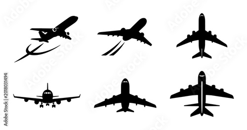 Quadro su tela Airplane Silhouettes Collection, Jet Aircraft Icons, Aviation Vector Graphics, C