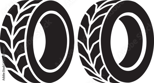 Fotografía Two black car tires with detailed tread pattern.