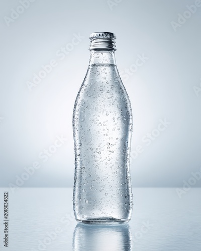 Clear glass bottle with water droplets