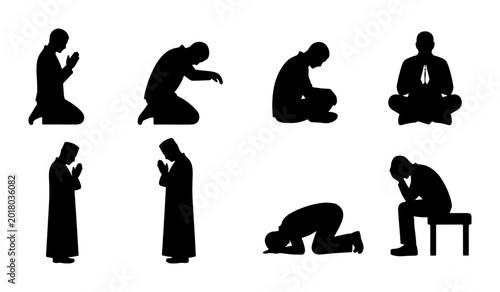 Canvas Print Islamic Prayer Silhouettes, Muslim Worship Poses, Religious Devotion Icons, Dive