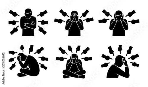 Foto Social Pressure Icons: Accusation, Blame, and Stressful Situations, Set of 6 Bla