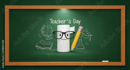 teacher s day illustration with chalkboard pencil and paper roll high quality
