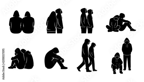 Photos Hooded Figures Silhouette Collection, Urban Youth Group Icons, Sad Teenager Pose