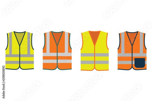 Cuadro en lienzo High visibility safety vest collection yellow orange reflective stripes vector i