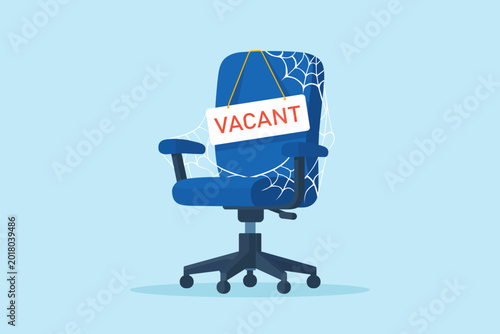 Canvas Print Flat illustration of empty office chair with cobweb and vacant sign representing