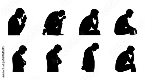Photos Silhouette Man Poses Collection: Praying, Thinking, Sadness, Contemplation, Desp