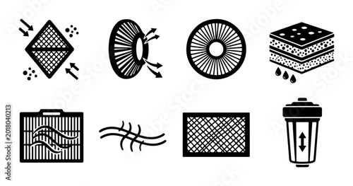 Schilderij op canvas Air Filter Icons, HVAC System Components, Filtration Technology Set, Clean Air F