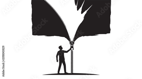 Canvastavla Unzipping the mind, a conceptual vector illustration of a person opening a zipper to reveal a dark void