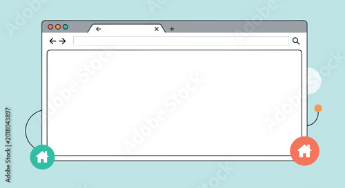 Simple template of an empty web browser window with address bar and navigation icons on a light blue background.