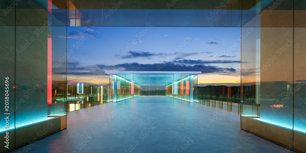 Fototapeta premium 3d rendering modern architecture glass building exterior at sunset