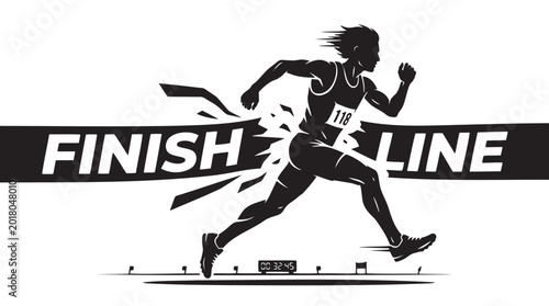 Fotografie Dynamic finish line vector illustration, a powerful black and white silhouette o