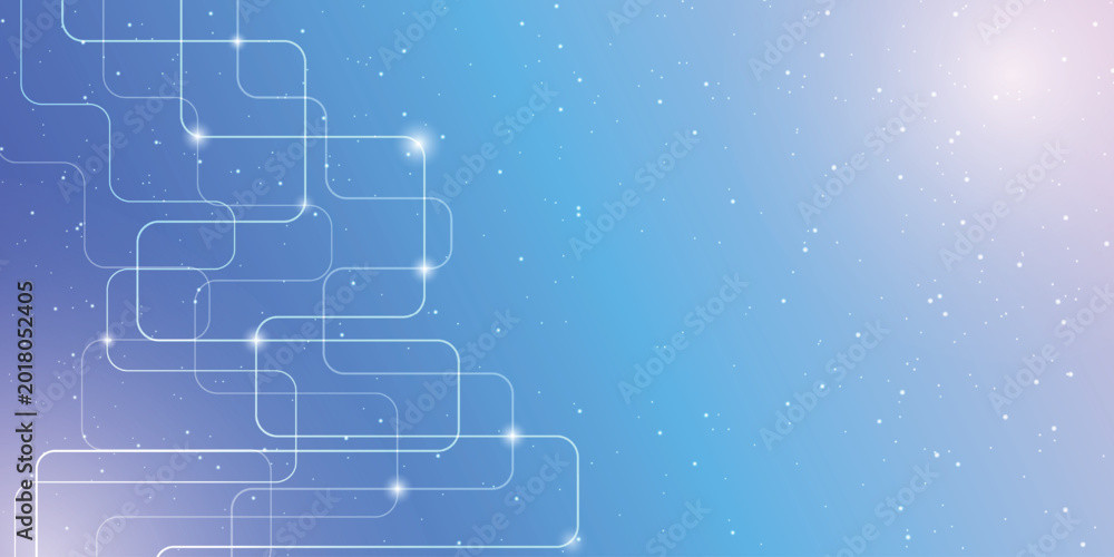 Obraz premium Abstract blue and pink background with AI data patterns, light effects, and white technology lines. A futuristic vector design focusing on digital technology and modern circuits.