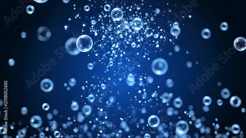 A captivating display of shimmering bubbles against a deep blue backdrop creates a serene and ethereal atmosphere.