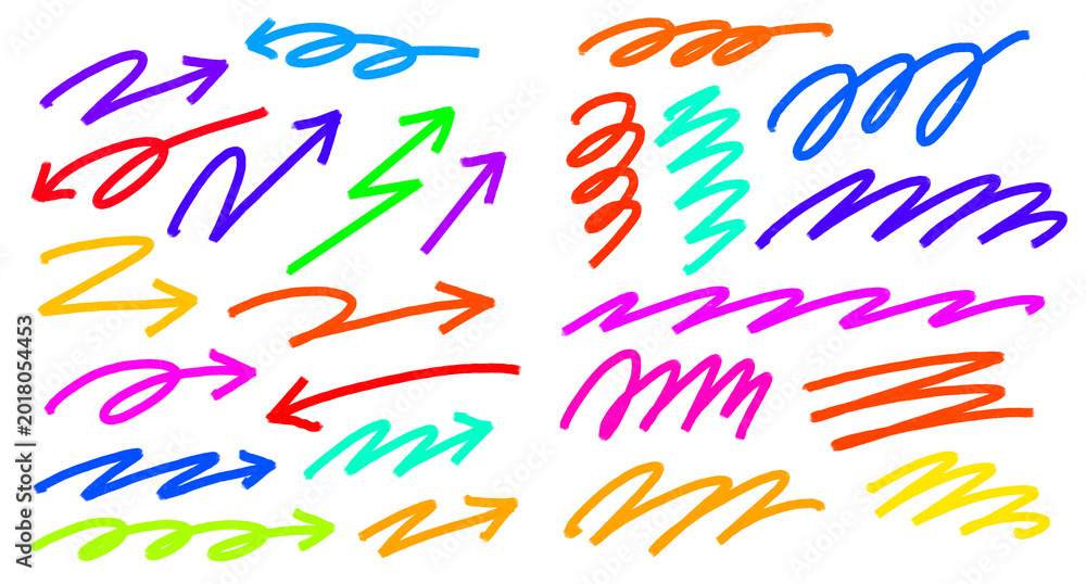 Fototapeta premium Neon Hand-Drawn Arrow and Doodle Collection on Transparent Background