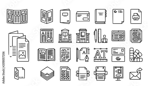 Quadro su tela Flyer Brochure and Publishing Outline Icons with Corporate Catalog and Stationer