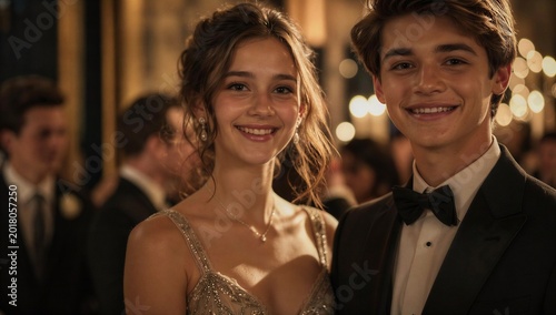 Elegant young couple smiling at luxury gala event