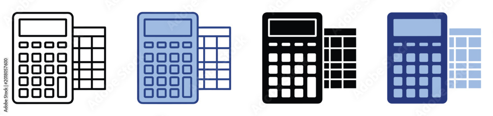 Naklejka premium Financial calculator and spreadsheet icons for business accounting and data management applications