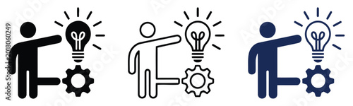 Tableau sur toile Proactive strategy planning action icon set, business management symbols with target chess lightbulb and arrow elements representing leadership decision making growth mindset and success concept